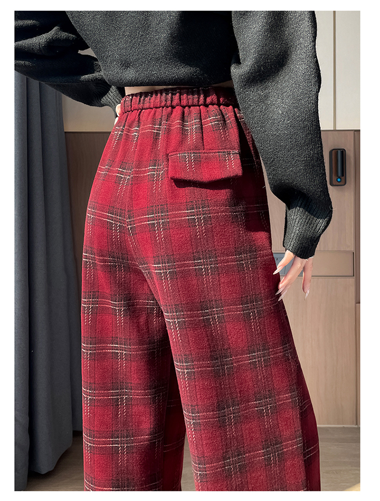 チェックパンツ ウール混チェックワイドパンツ