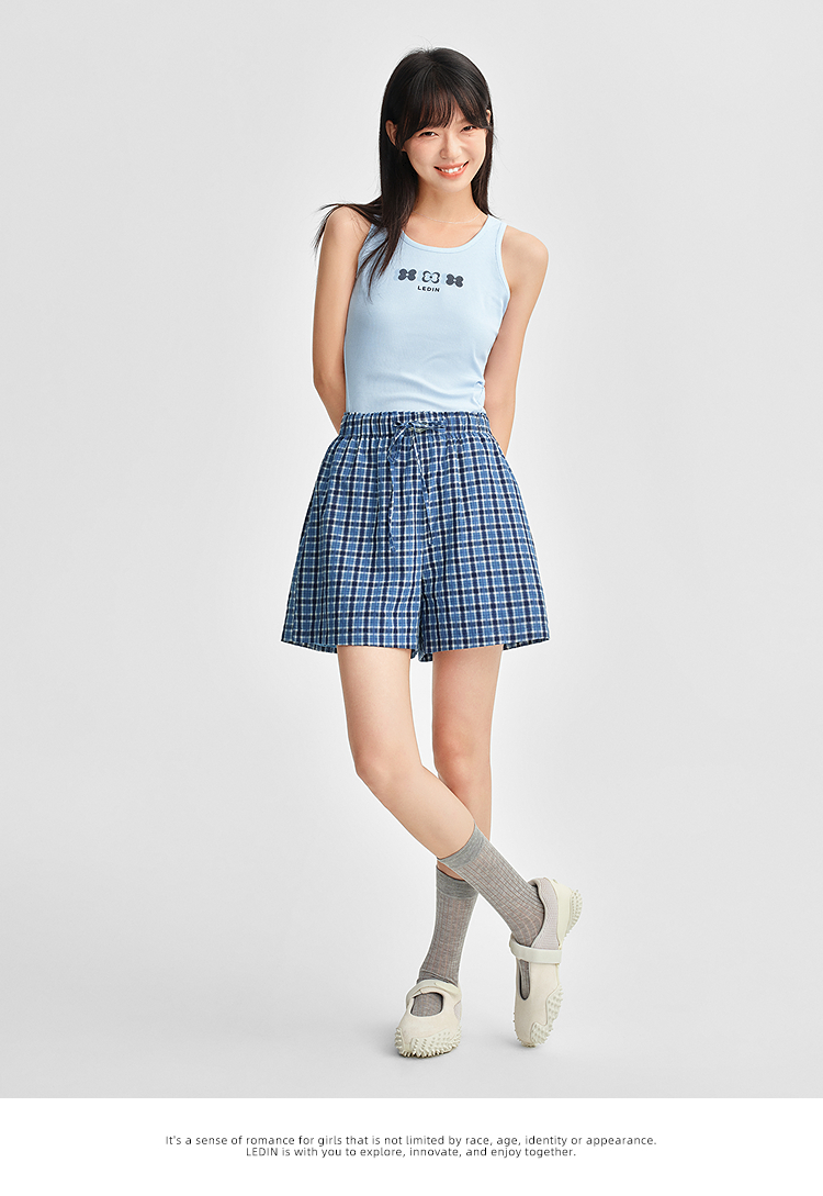 チェックパンツ クラシカル格子柄ワイドパンツ
