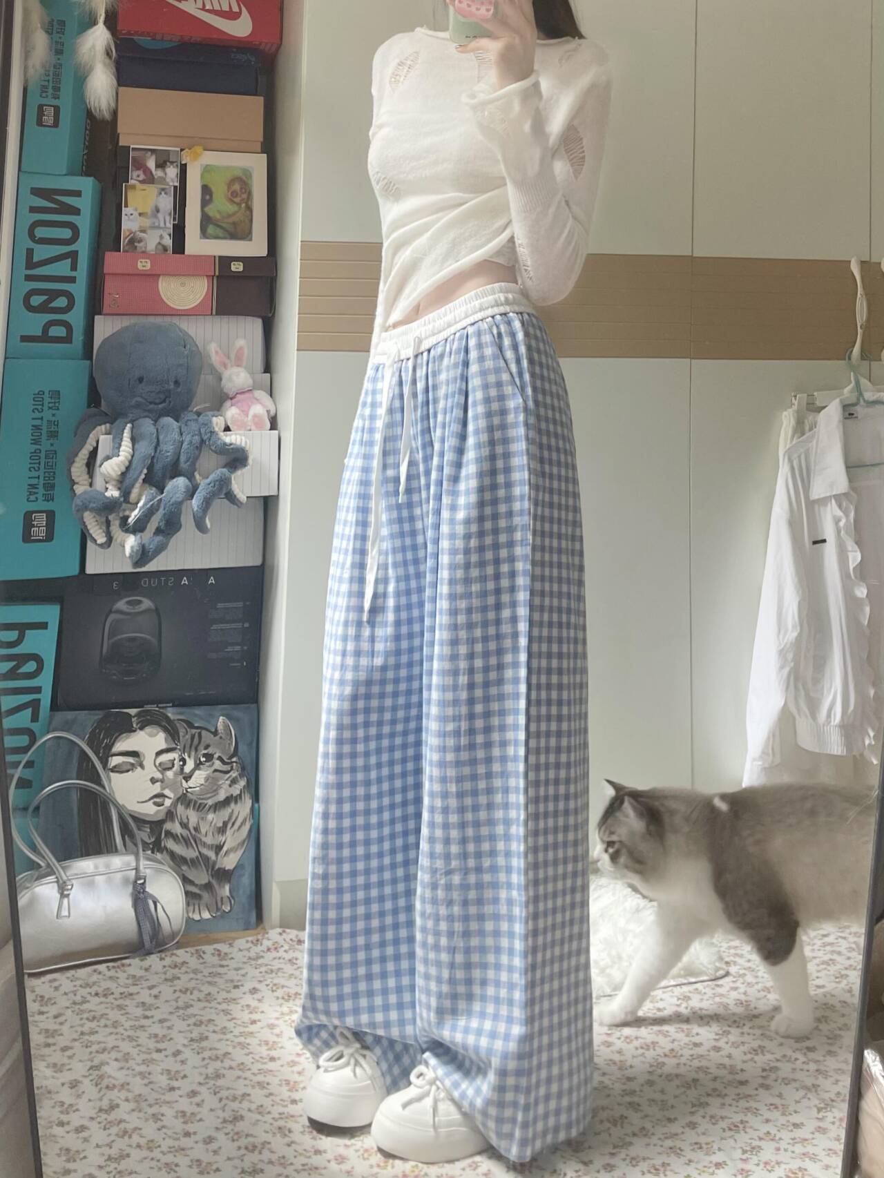 チェックパンツ ふんわり格子柄リラックスパンツ