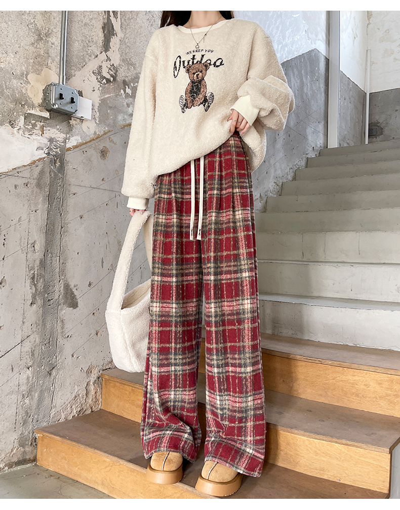 チェックパンツ ゆったりチェック柄ワイドパンツ