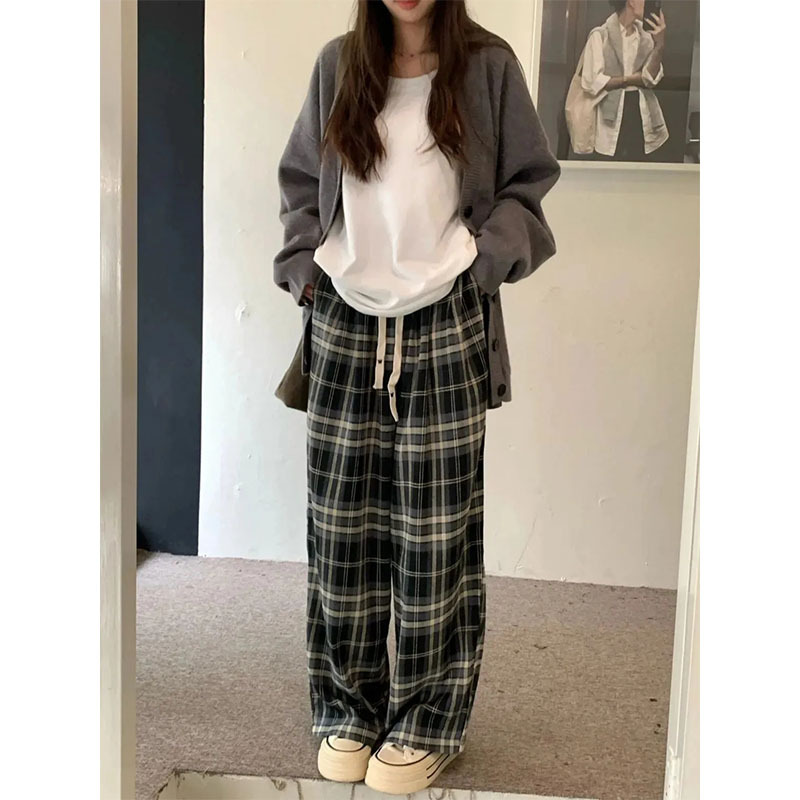 チェックパンツ クラシック格子柄ゆったりワイド