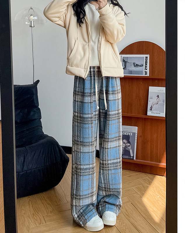 チェックパンツ レディース ハイウエスト チェック柄 ワイドパンツ 着痩せ効果 多色展開