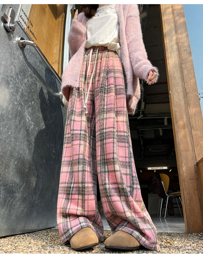 チェックパンツ ゆったりチェック柄ワイドパンツ