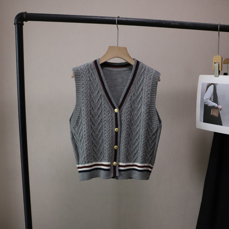 レディースベスト 韓国風ニットベスト レディース 編み込み模様 3色展開