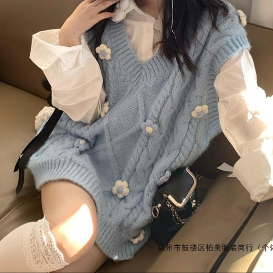 レディースベスト 花柄刺繍ニットベスト袖なし優しい女性用トップス