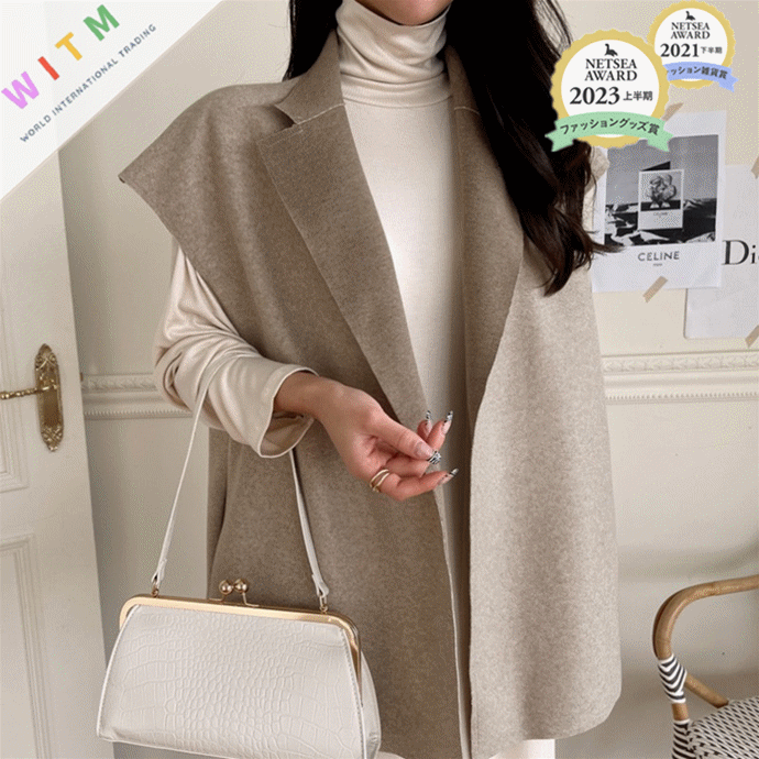 レディースベスト 秋冬新作ラシャ素材ジレベスト袖なし上品レディース