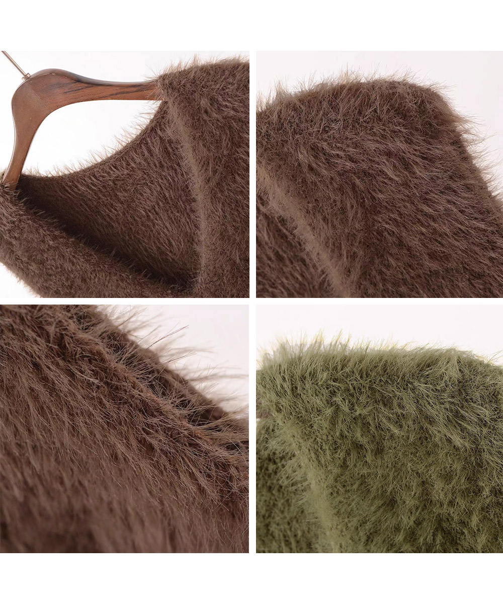 レディースベスト ふわふわ起毛フェザーニット ブイネックベスト