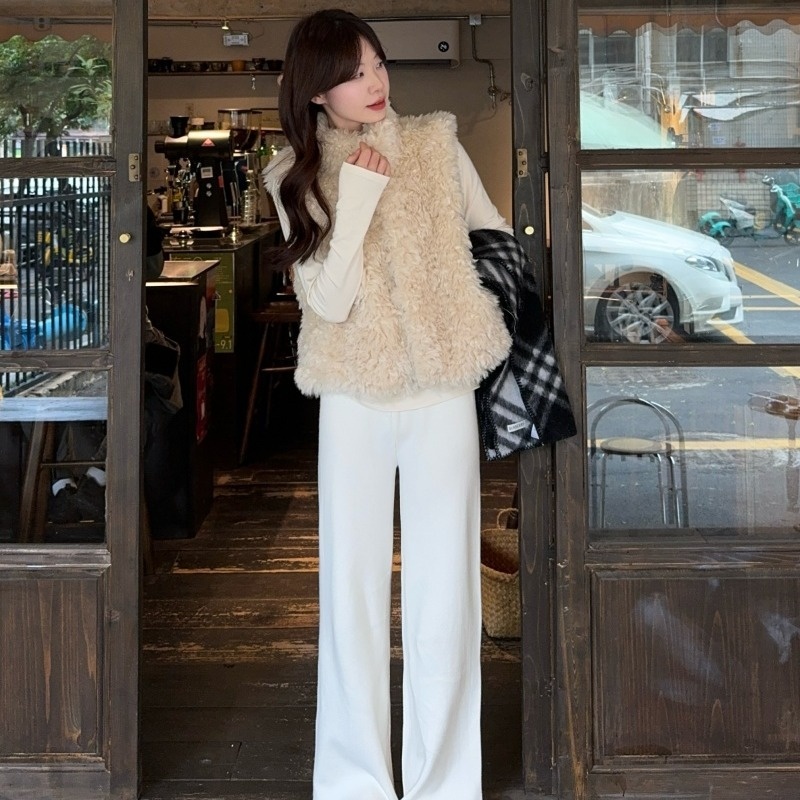 レディースベスト ふわふわファースタンドベスト着痩せレディース