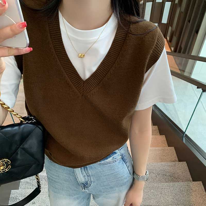 レディースベスト シンプルVネックベストニット