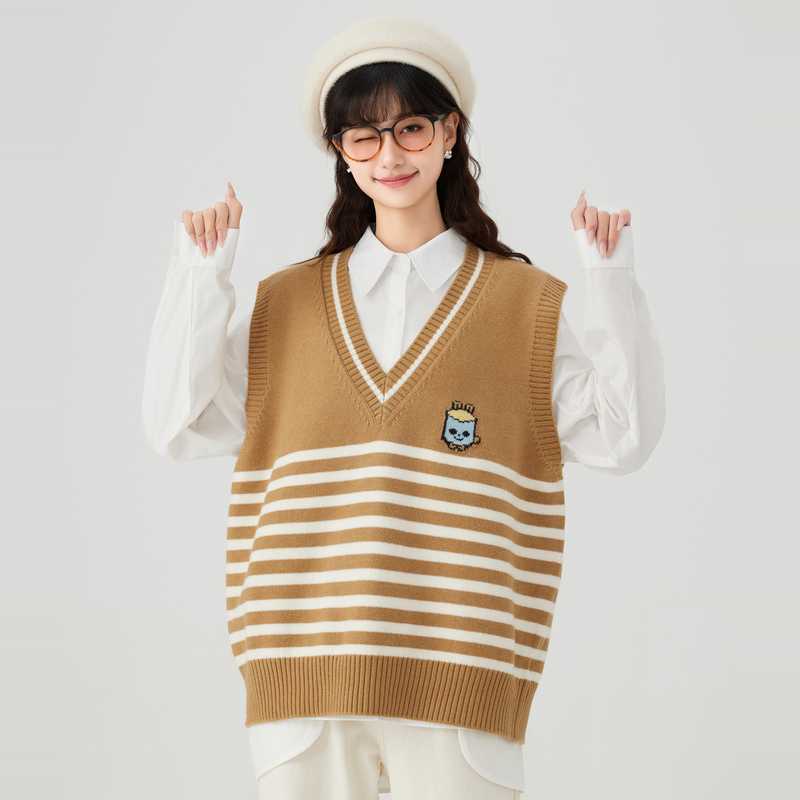 レディースベスト 学院風ボーダーニットベスト