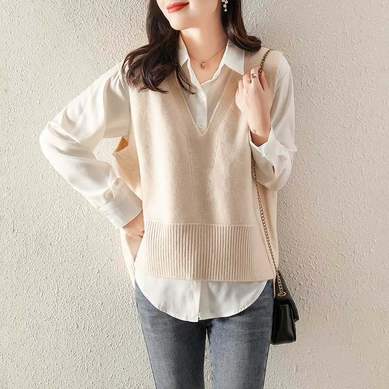 レディースベスト シンプル上質ベストニット