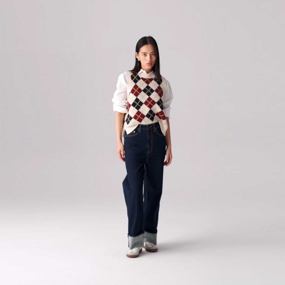 レディースベスト 菱形模様のアーガイル柄ベスト