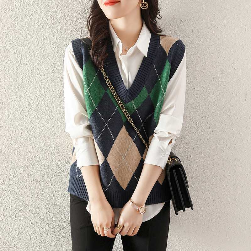 レディースベスト アーガイル柄ニットベスト
