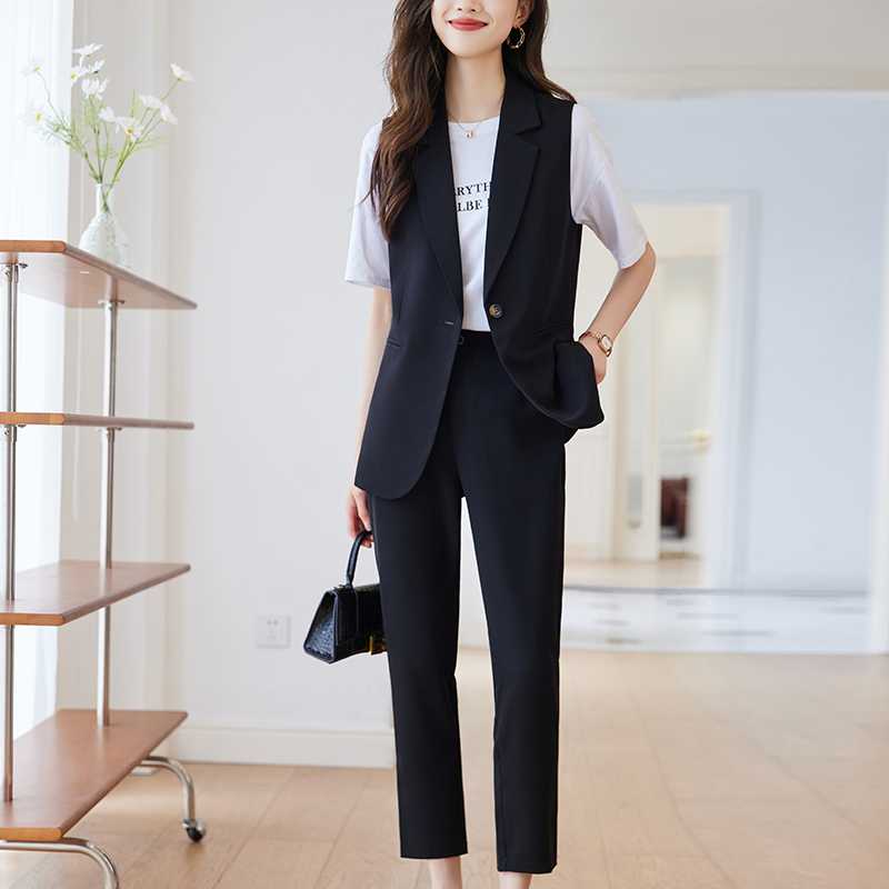 レディースベスト きれいめノースリーブジレ上下セット