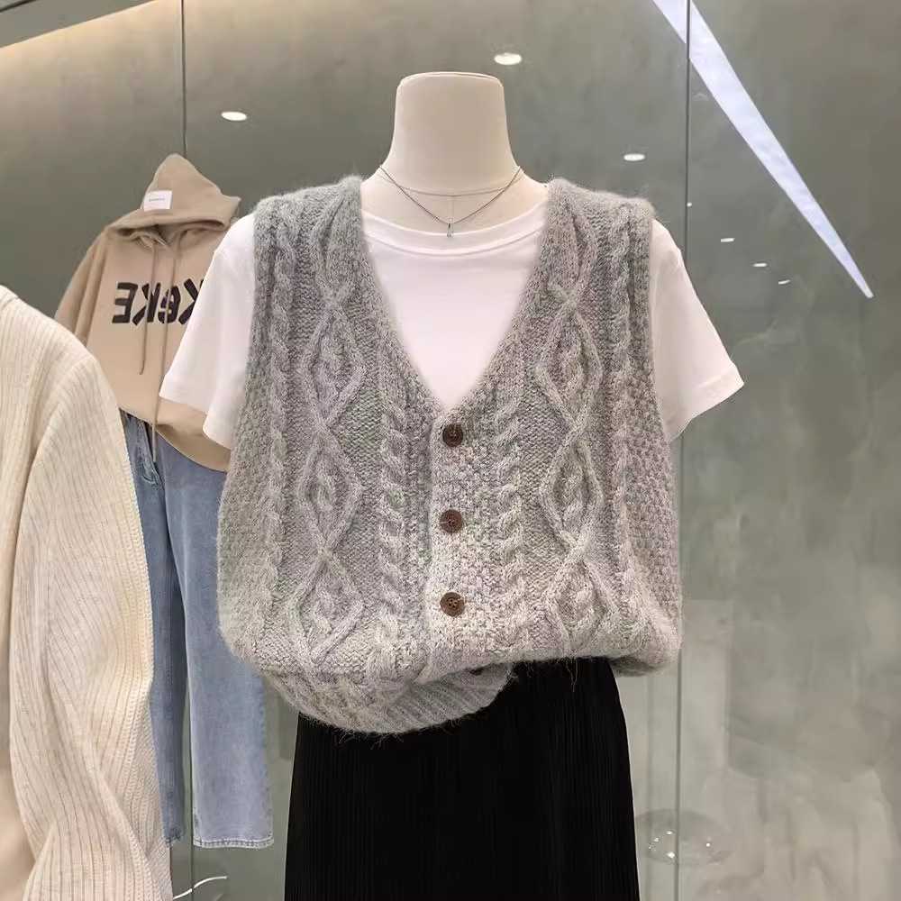 レディースベスト ケーブル編み柄シンプルベスト