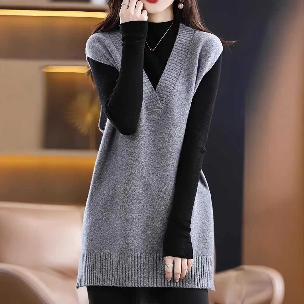 レディースベスト 上品シルエット ロングベストニット
