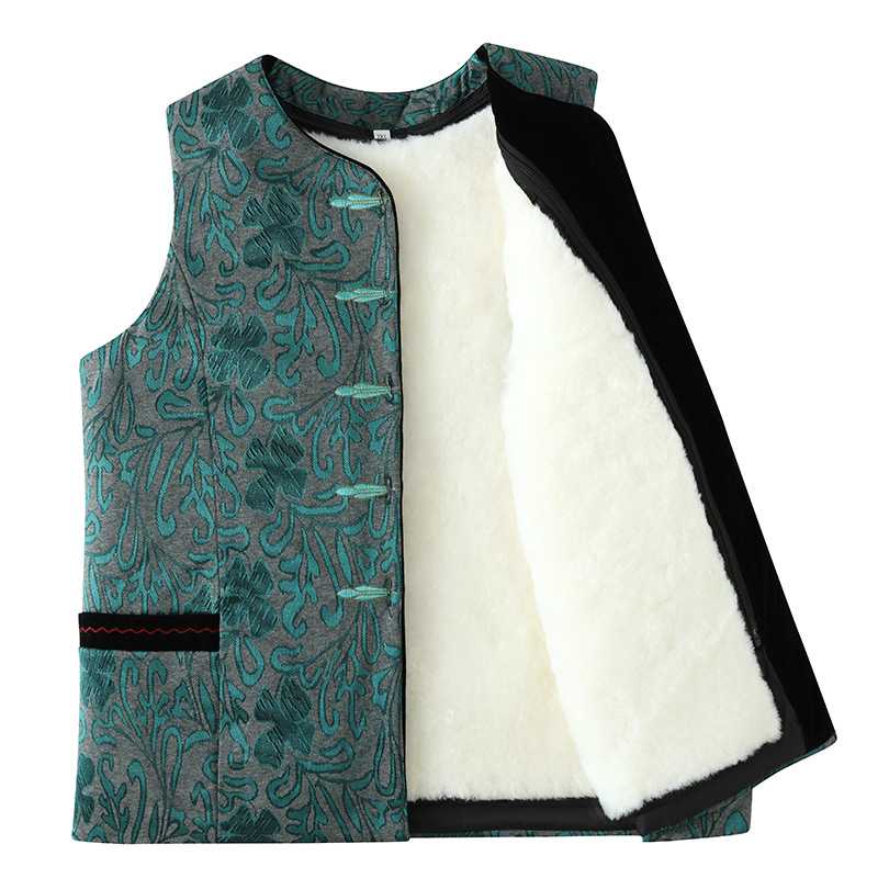 花唐草模様のあったか裏ボアレディースベスト