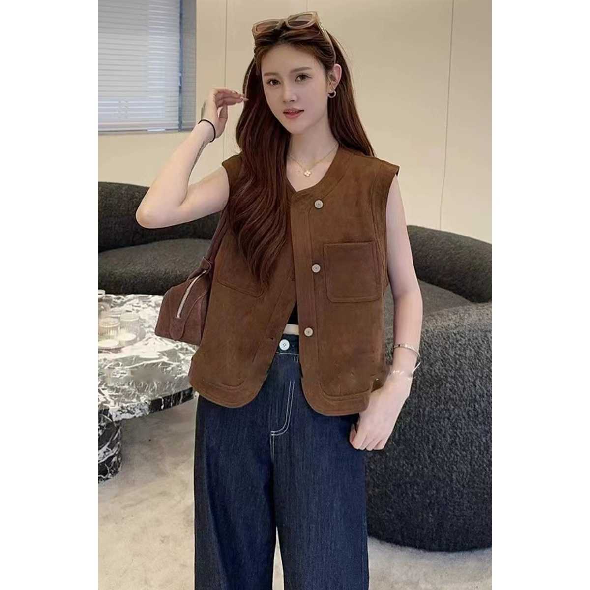 レディースベスト クラシカルスタイリッシュレザーベスト