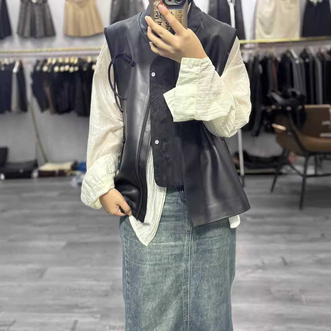 レディースベスト シンプル上質レザーベスト