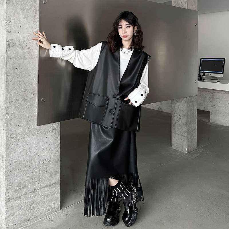 レディースベスト オーバーサイズレザーベスト