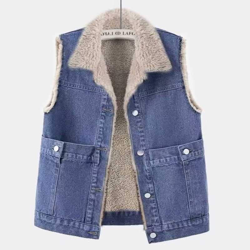 レディースベスト もこもこボアデニムベスト