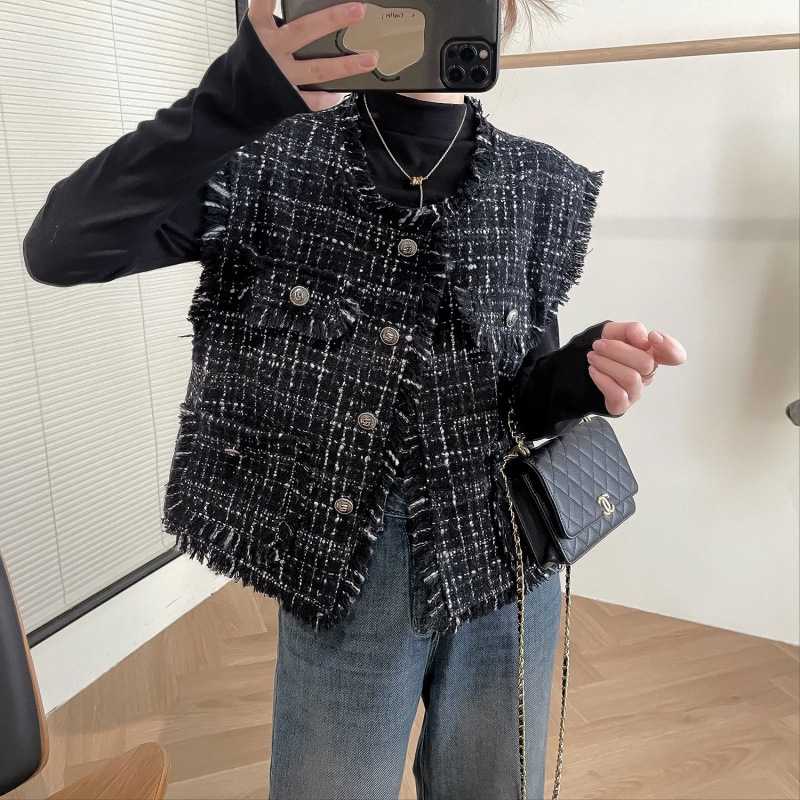 レディースベスト ツイード調フリンジベスト