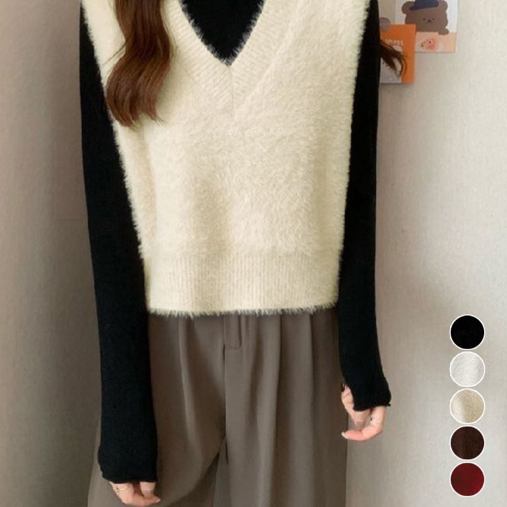 レディースベスト ニットふわふわシャギーベスト
