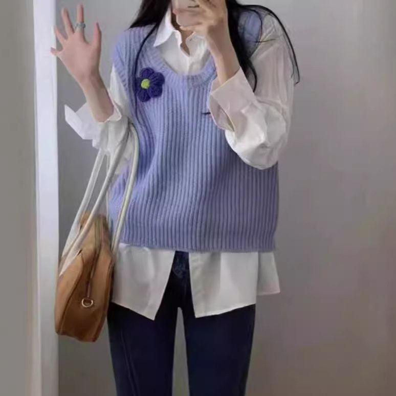 レディースベストニット 花飾り レディース ベスト