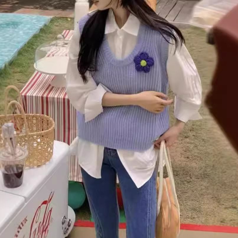 レディースベストニット 花飾り レディース ベスト