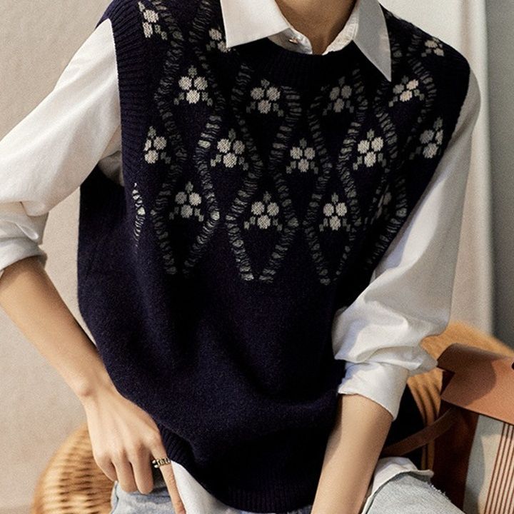 レディースベストニット 花柄詩集 レディースベスト