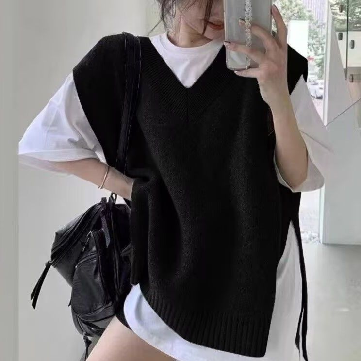 レディースベスト サイドスリットデザインニットベスト