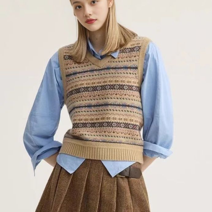レディースベスト ジャガード柄ノルディック風 ニットベスト