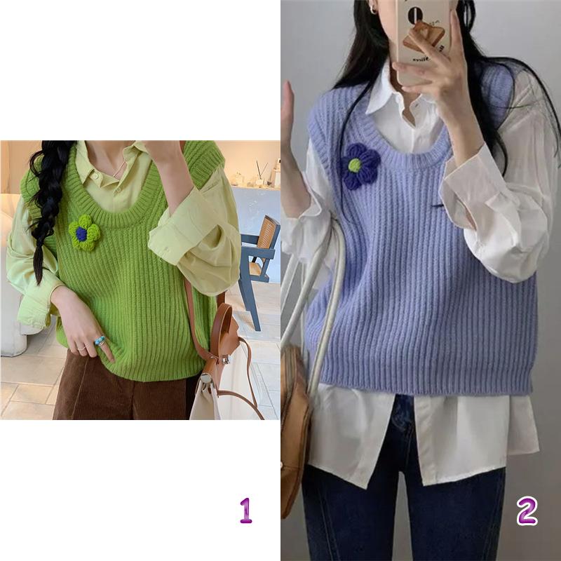 レディースベスト 花飾りニットベスト レディース 優しい印象 全2色