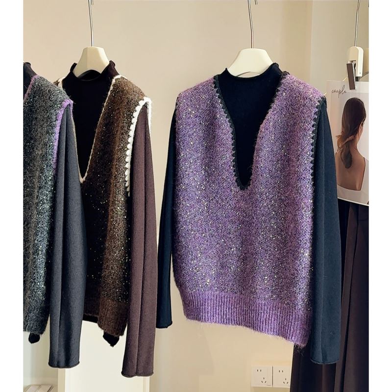 レディースベスト 韓国風ニットベスト インナーセット レディース 3色