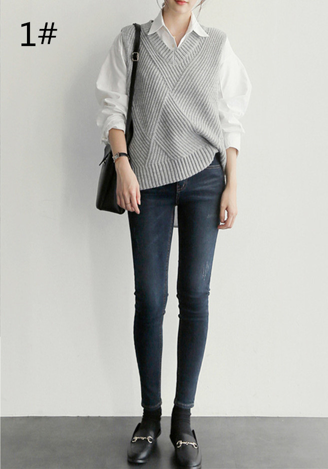 レディースベスト ニットベスト ブイネック 重ね着 レディース 体型カバー