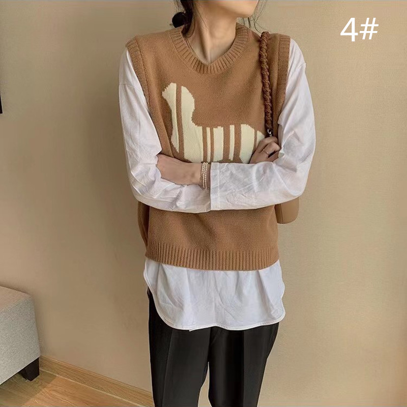 レディースベスト 猫柄ニットベスト 重ね着対応 体型カバー