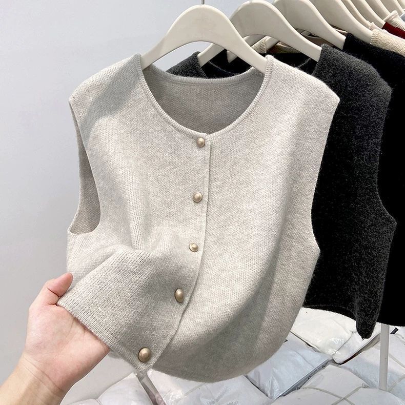レディースベスト レディースニットベスト前開きボタン4色展開