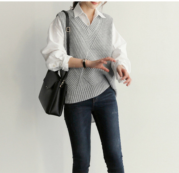 レディースベスト ニットベスト ブイネック 重ね着 レディース 体型カバー
