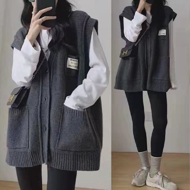 レディースベスト 韓国風ニットベスト レディース フード付き 2色展開