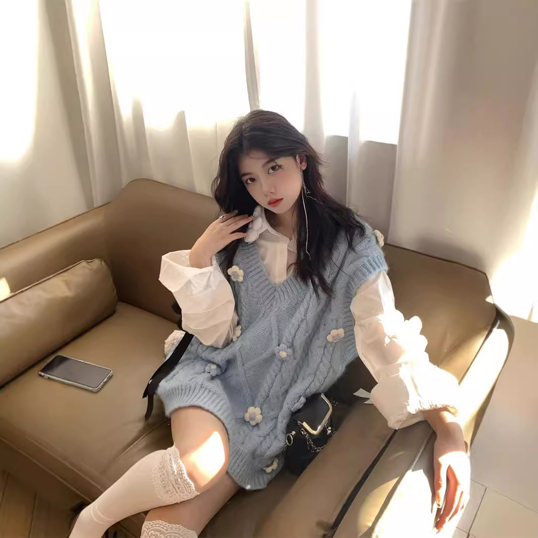 レディースベスト 花柄刺繍ニットベスト袖なし優しい女性用トップス