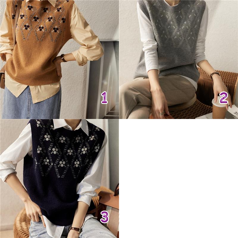 レディースベスト 花柄刺繍ニットベスト レディース袖なし重ね着トップス