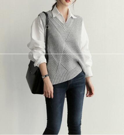レディースベスト ニットベスト ブイネック 重ね着 レディース 体型カバー