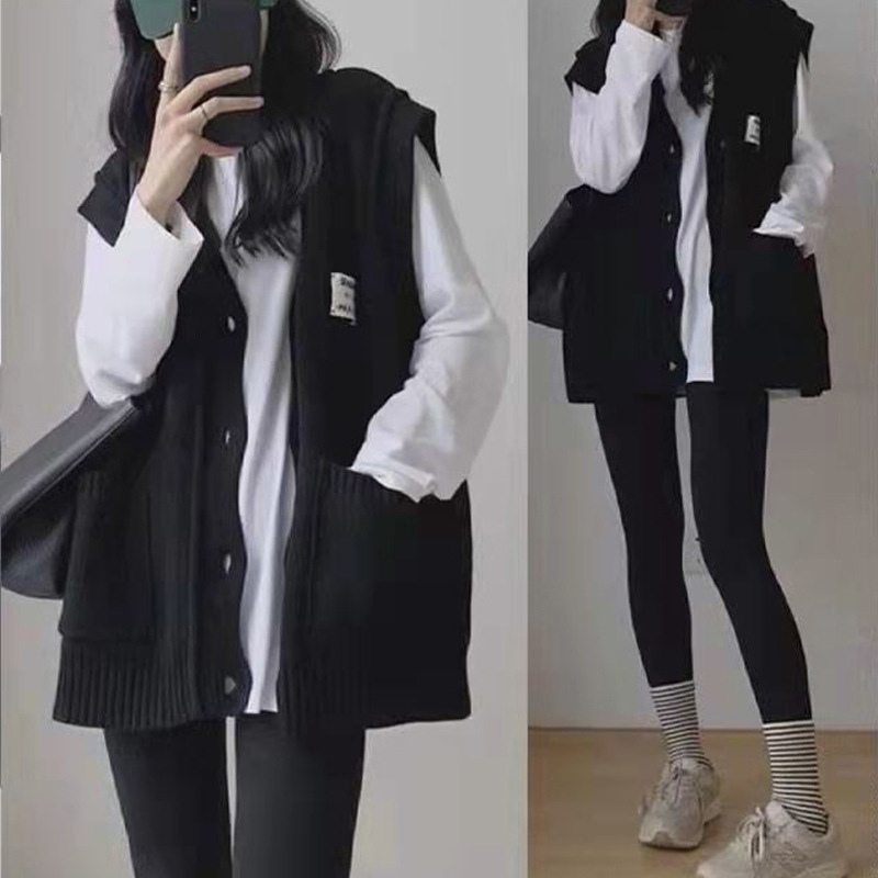 レディースベスト 韓国風ニットベスト レディース フード付き 2色展開