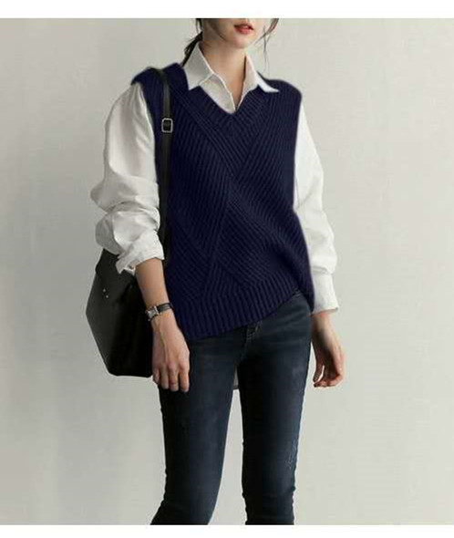 レディースベスト ニットベスト ブイネック 重ね着 レディース 体型カバー