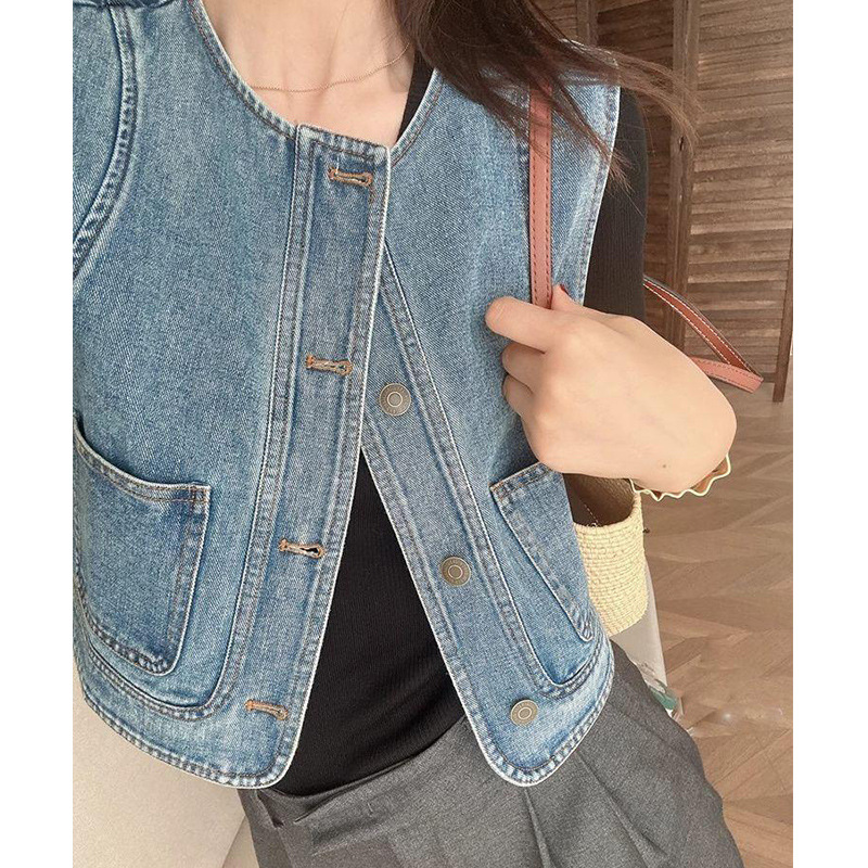 レディースベスト 春新作デニムベスト袖なしレディース羽織り