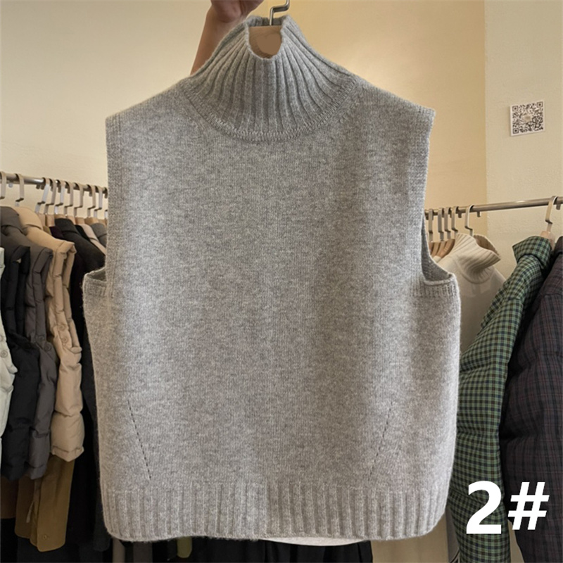 レディースベスト 秋冬新作タートルネックニットベスト袖なしレディース体型カバー