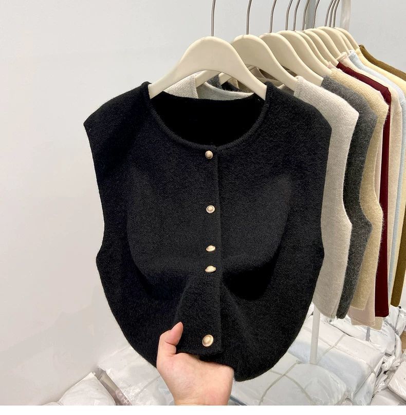 レディースベスト レディースニットベスト前開きボタン4色展開