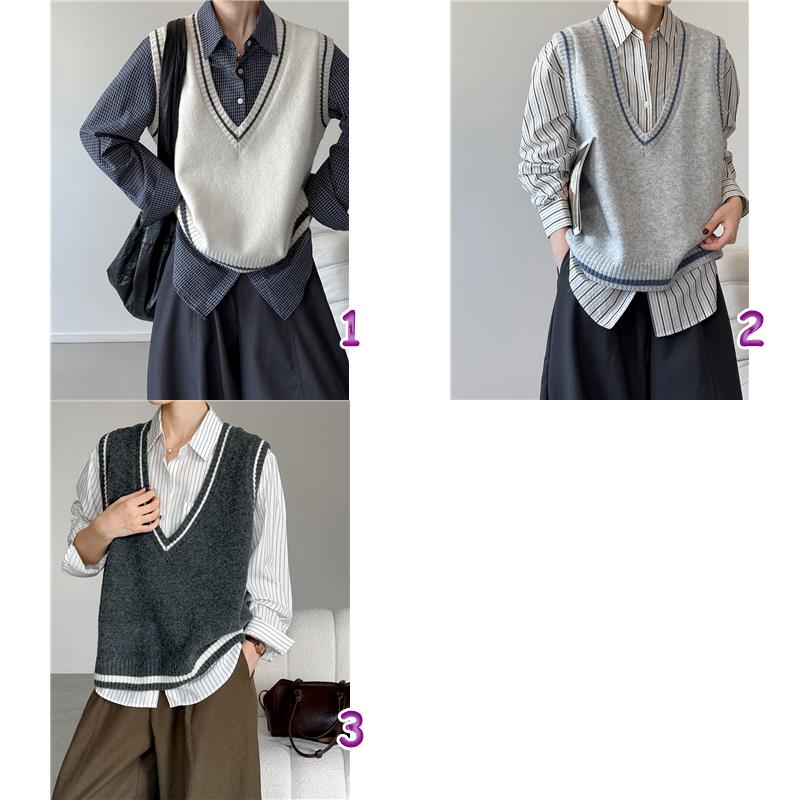 レディースベスト 秋冬新作ニットベスト レディース 重ね着風 三色展開