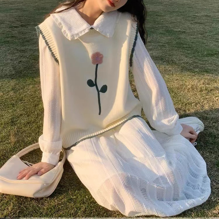 レディースベスト 花柄刺繍ニットベスト レディース おしゃれ袖なしトップス