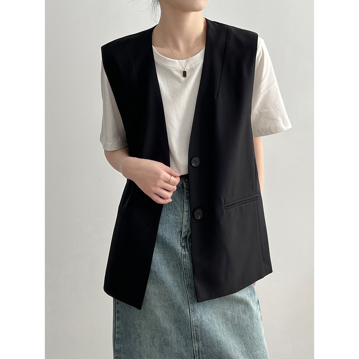 レディースベスト 春新作 上品ベージュ ロング丈ベスト レディース 袖なし